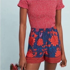 Anthropologie Wynnewood High Rise Floral Shorts w/ Pockets Red and Blue size XS